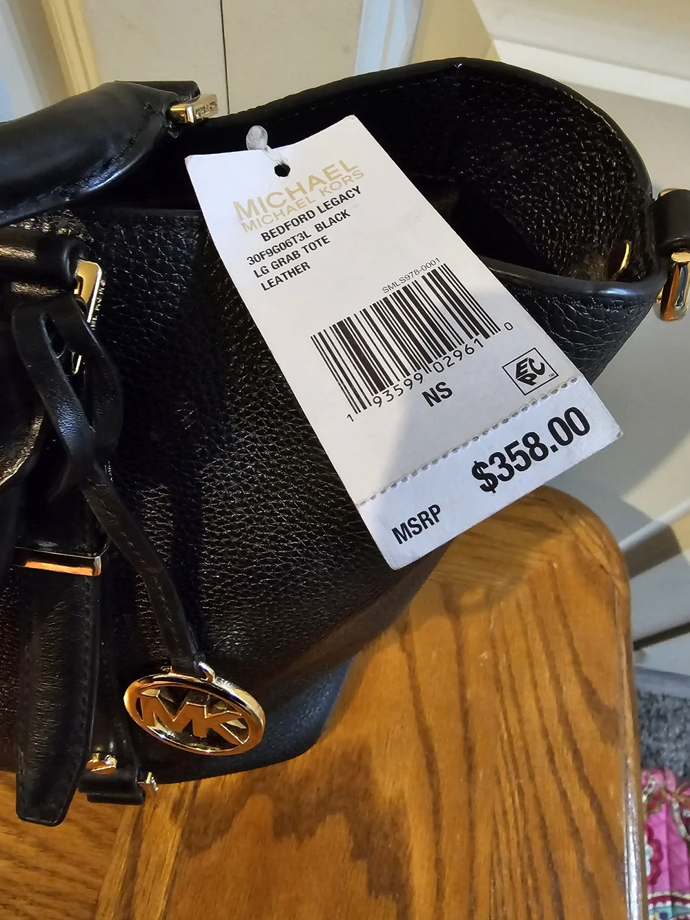 Michael Kors Black Pebbled Leather Tote with Gold MK Charm NWT